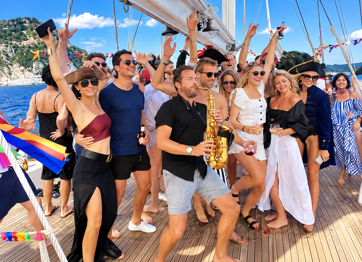 Festa privata sul ponte del Veliero Tortuga con musica dal vivo e ospiti